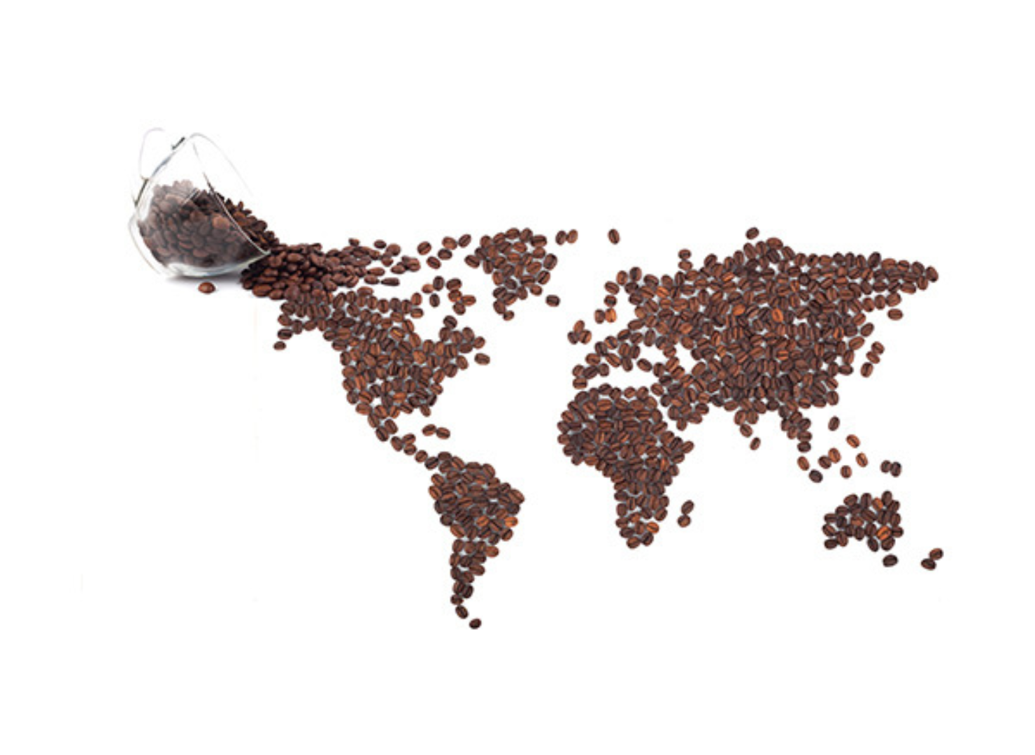 Världskarta ritad med kaffebönor